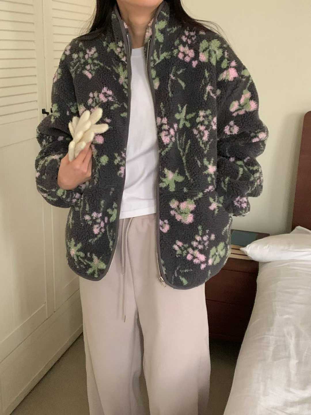 INOUF東大門㊣實拍女裝新品熱賣職業推薦休閑人氣25秋冬夾克花朵INOUF/FLUTTER夾克圖色1