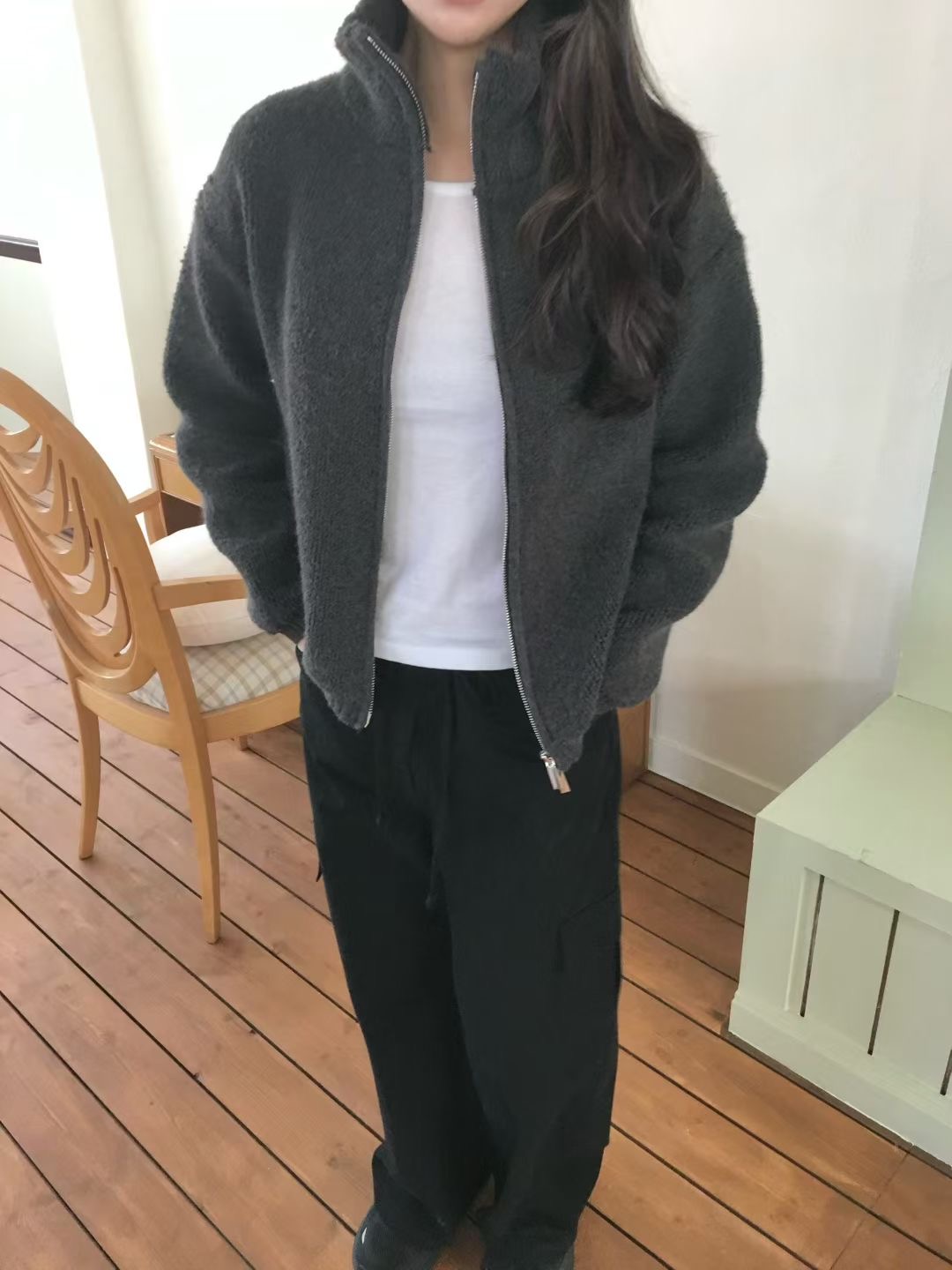 AGATHE韓國直郵㊣女士新款時尚職業25秋冬推薦真品夾克拉鏈AGATHE夾克