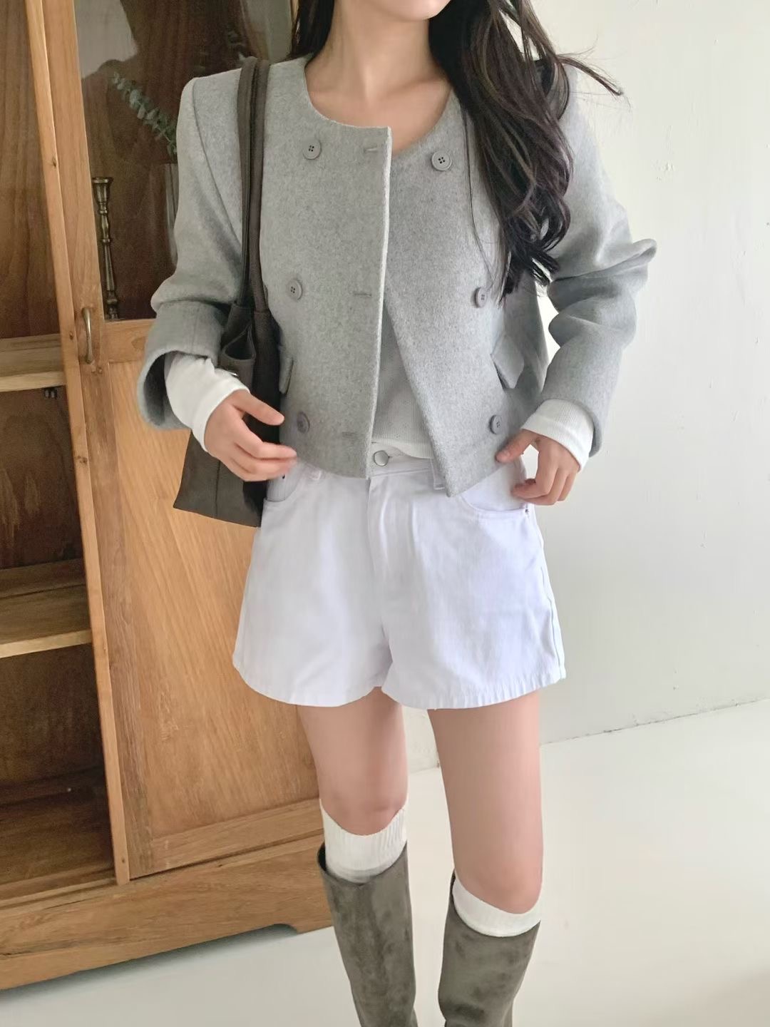 AGATHE東大門㊣直郵女裝新款熱賣真品時尚25秋冬短款大衣羊毛AGATHE短款大衣