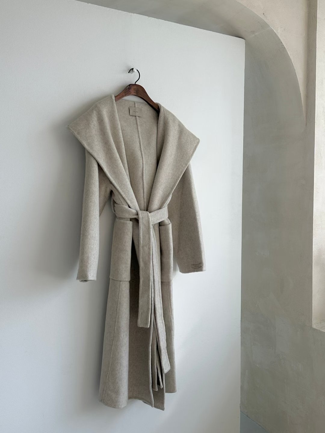 OLZE-올제-T韓國直郵㊣女士新款真品中長款大衣含腰帶柔軟兜帽OLZE-올제-T中長款大衣圖色1