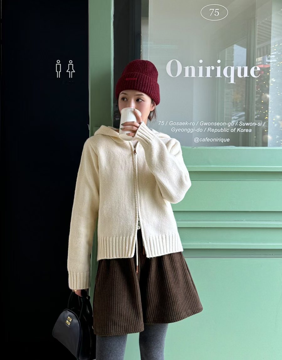 OLZE-올제-T東大門㊣直郵女士新款職業25秋冬針織衫連帽拉鏈衫OLZE-올제-T針織衫