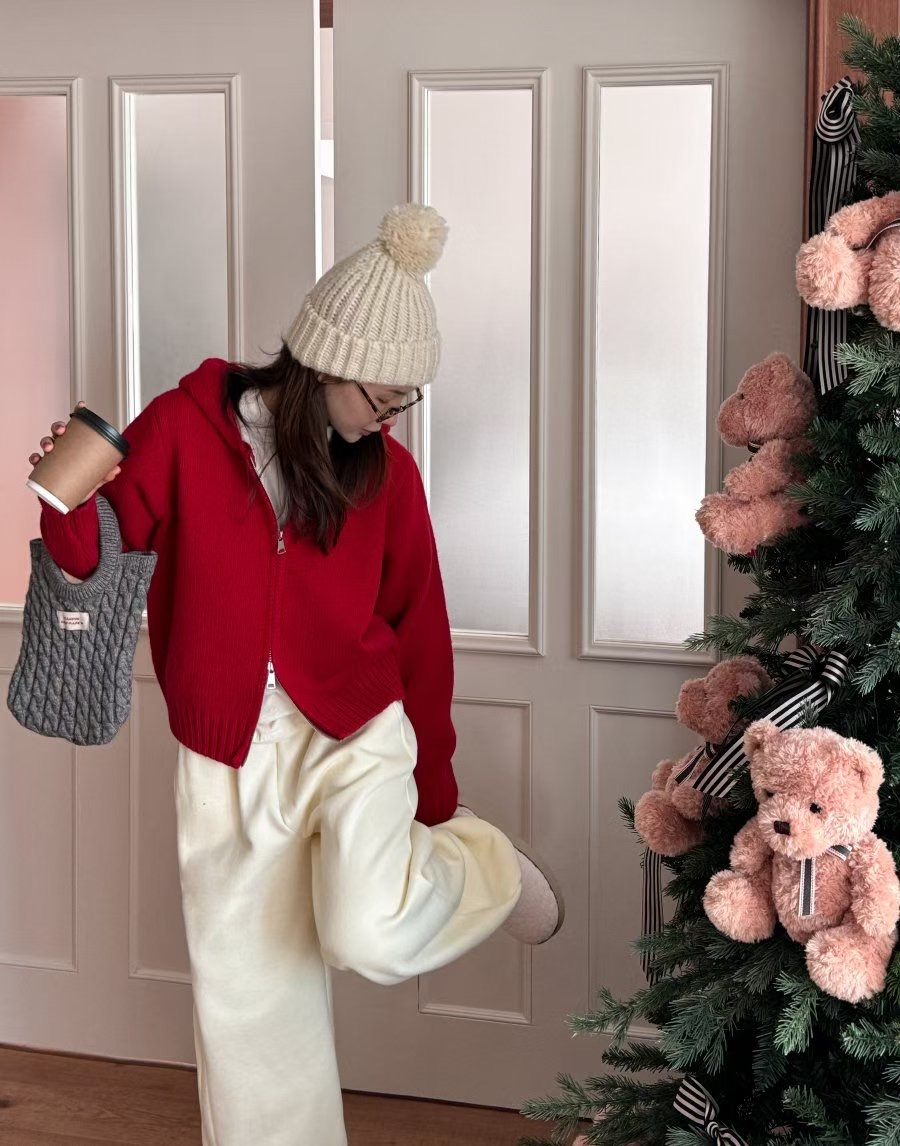 OLZE-올제-T東大門㊣直郵女士新款職業25秋冬針織衫連帽拉鏈衫OLZE-올제-T針織衫