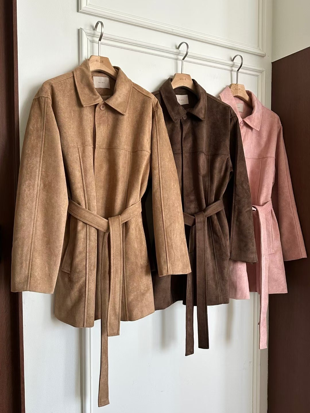 OLZE-올제-T韓國直郵㊣女士新品真品推薦職業短款大衣含腰帶OLZE-올제-T短款大衣圖色2左二色