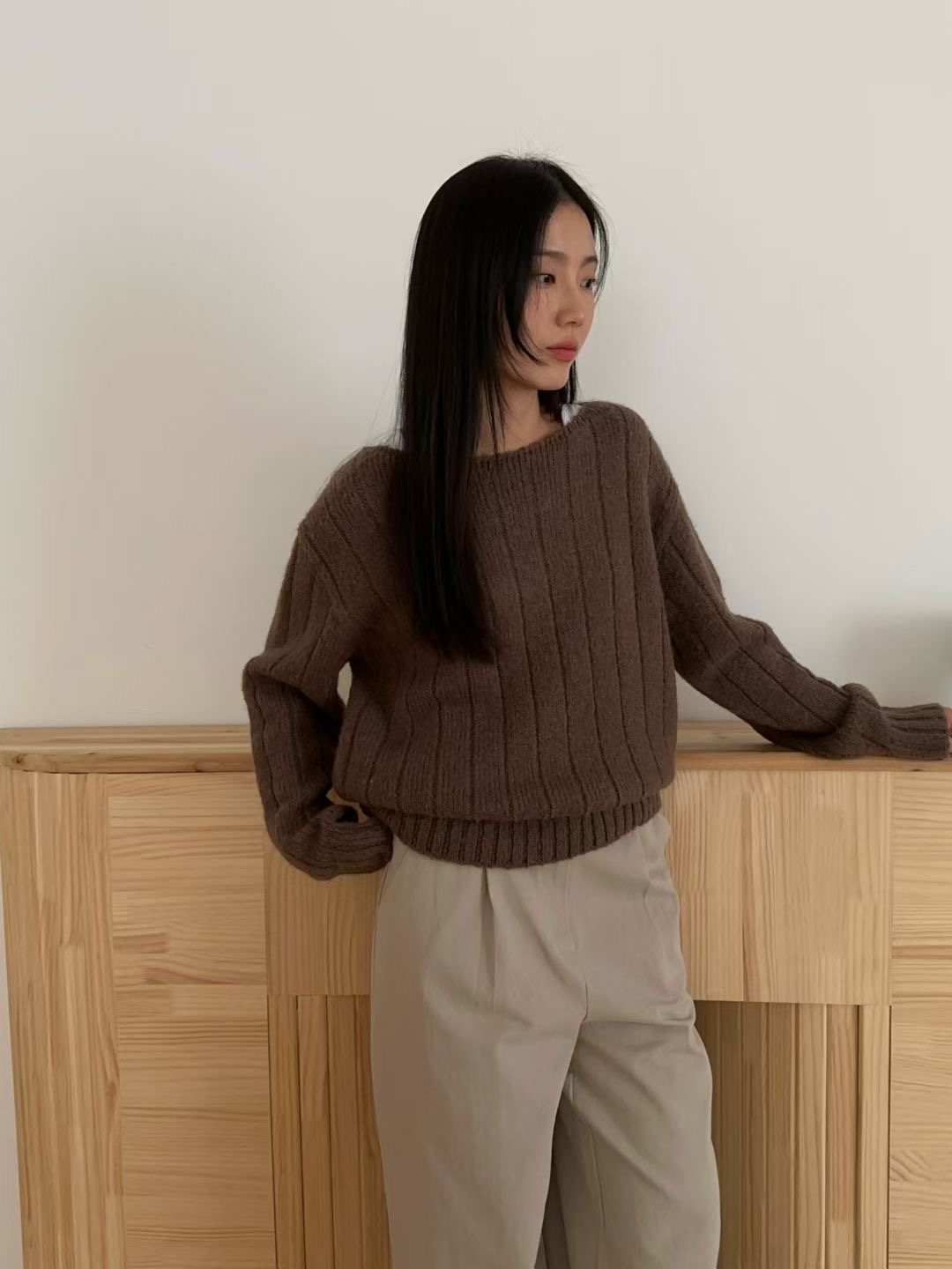 EVERY MOMENT韓國代購㊣女士新款時尚真品人氣職業針織衫船領EVERY MOMENT針織衫圖色1