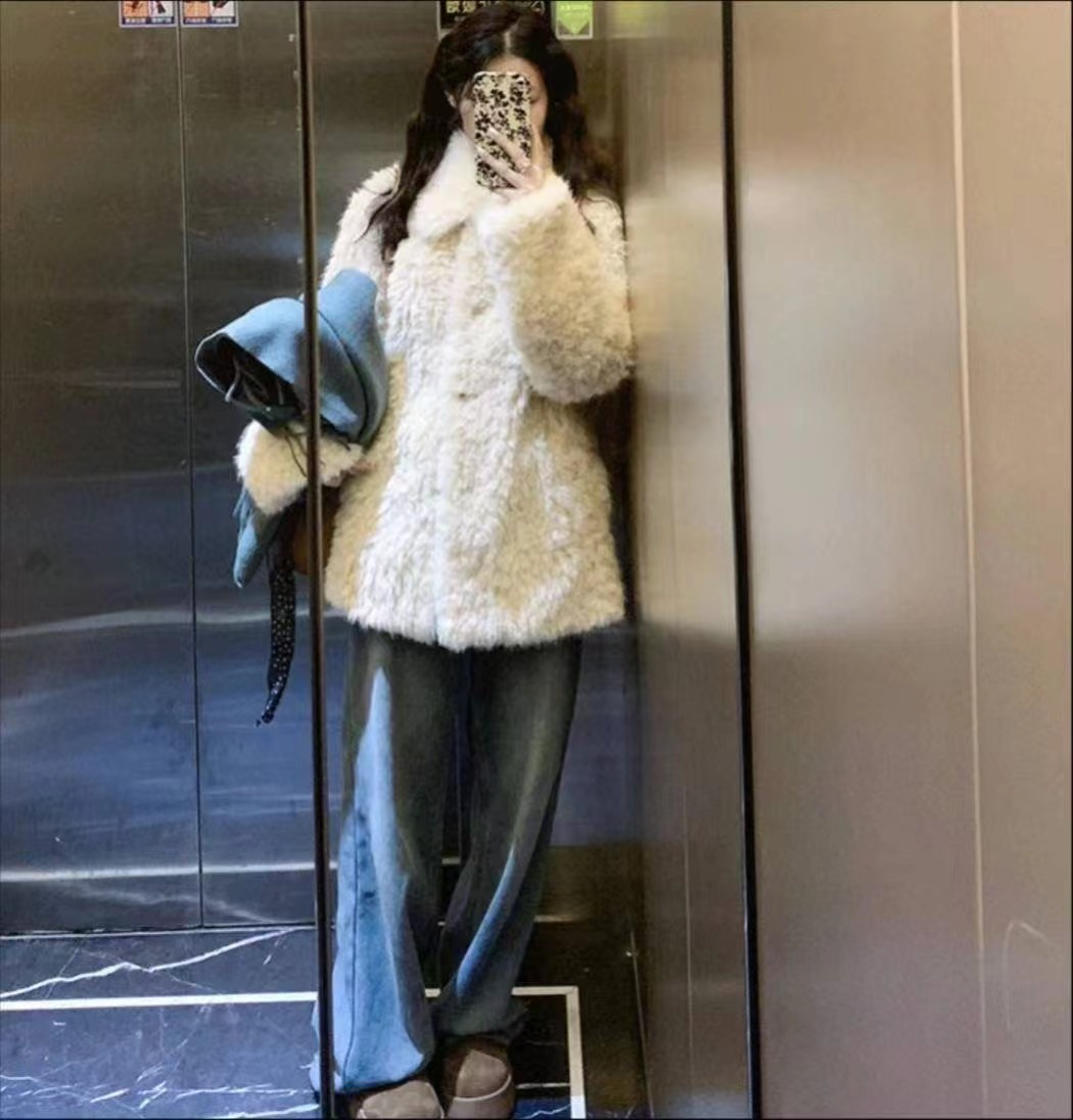 EOSIA韓國代購㊣女士新款熱賣休閑真品時尚25秋冬短款大衣抓絨EOSIA短款大衣