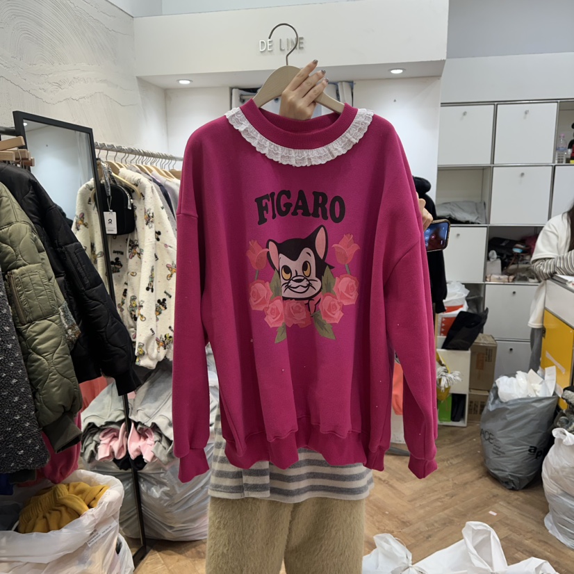 DE LINE東大門㊣直郵女士新品真品25秋冬推薦休閑衛衣加絨DE LINE衛衣圖色1