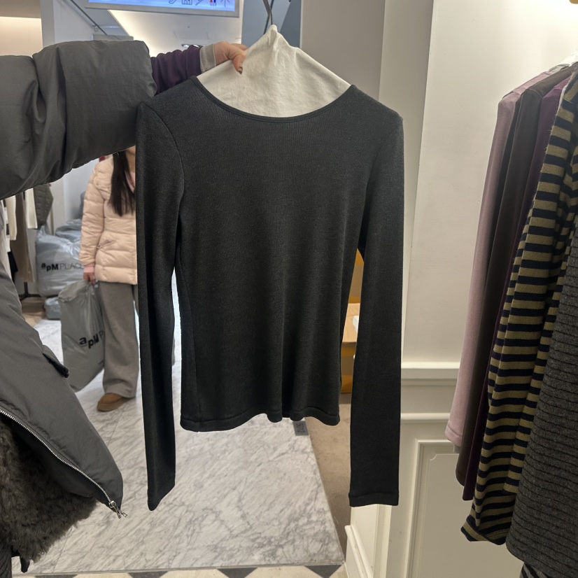 ETER東大門㊣實拍女士新款休閑推薦職業25秋冬時尚人氣長袖T恤eter/VERSO長袖T恤圖色3墨色