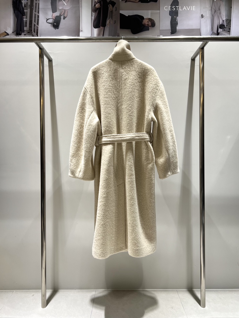 CESTLAVIE東大門㊣實拍女士新品休閑25秋冬中長款大衣含腰帶羊駝CESTLAVIE中長款大衣