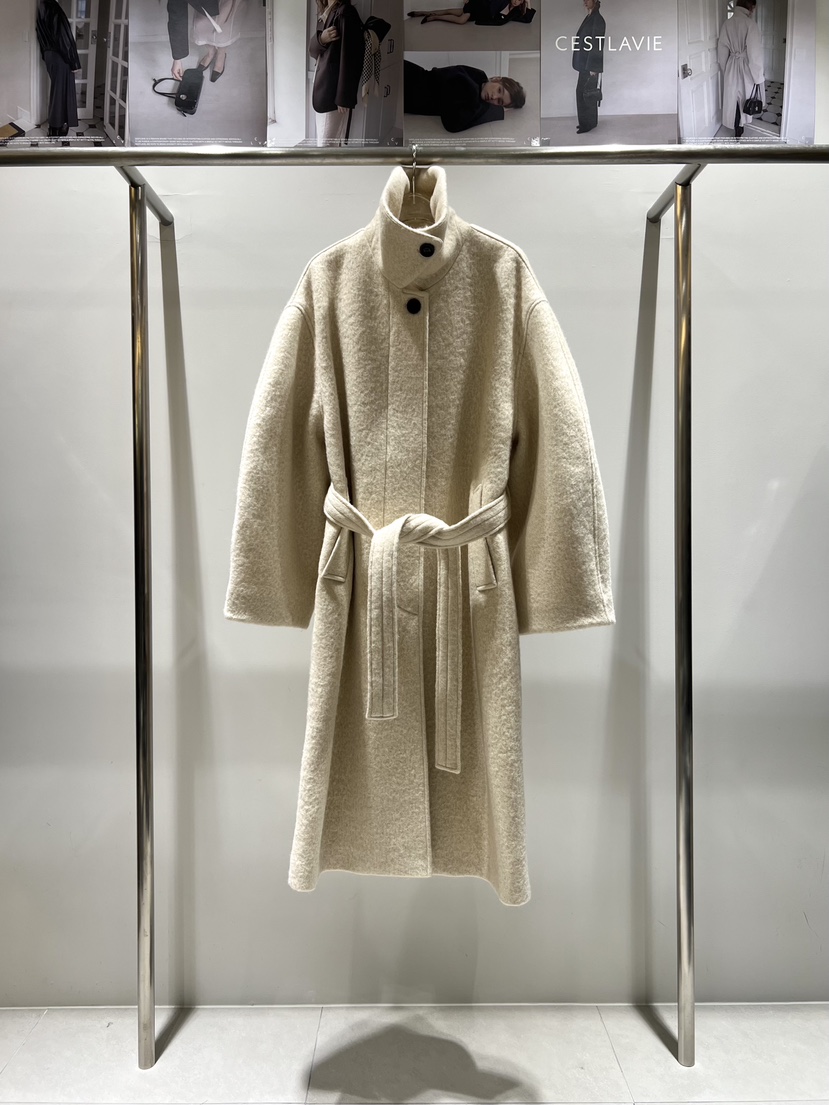 CESTLAVIE東大門㊣實拍女士新品休閑25秋冬中長款大衣含腰帶羊駝CESTLAVIE中長款大衣圖色1