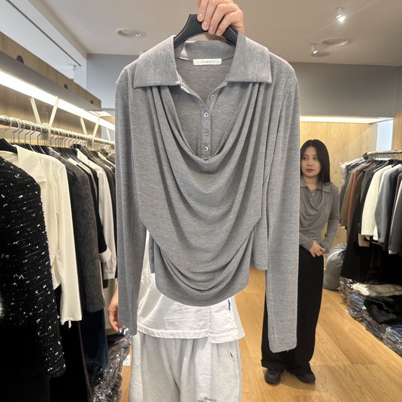 LEFANCY韓國代購㊣女裝新品時尚休閑熱賣職業推薦長袖T恤柔軟LEFANCY長袖T恤圖色2