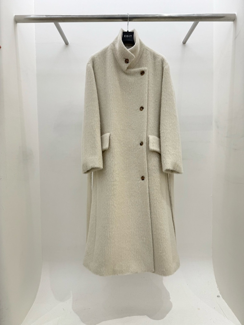 EDIT東大門㊣實拍女裝新款人氣職業熱賣時尚中長款大衣含腰帶EDIT中長款大衣