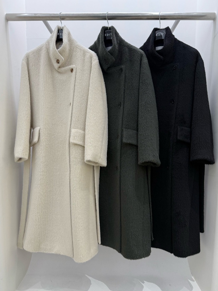 EDIT東大門㊣實拍女裝新款人氣職業熱賣時尚中長款大衣含腰帶EDIT中長款大衣