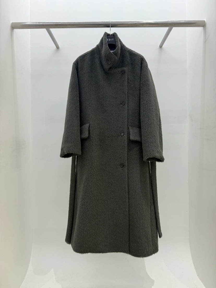 EDIT東大門㊣實拍女裝新款人氣職業熱賣時尚中長款大衣含腰帶EDIT中長款大衣圖色2墨色