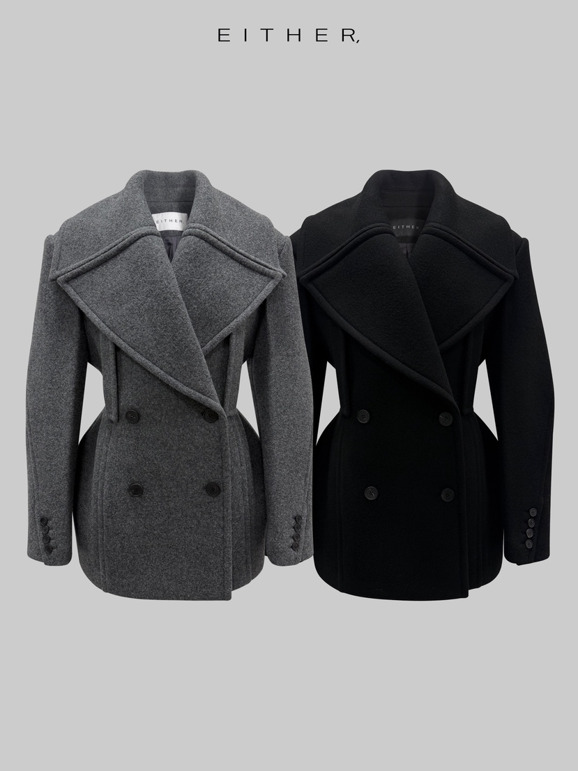 EITHER東大門㊣實拍女裝新款真品熱賣時尚推薦休閑短款大衣EITHER短款大衣