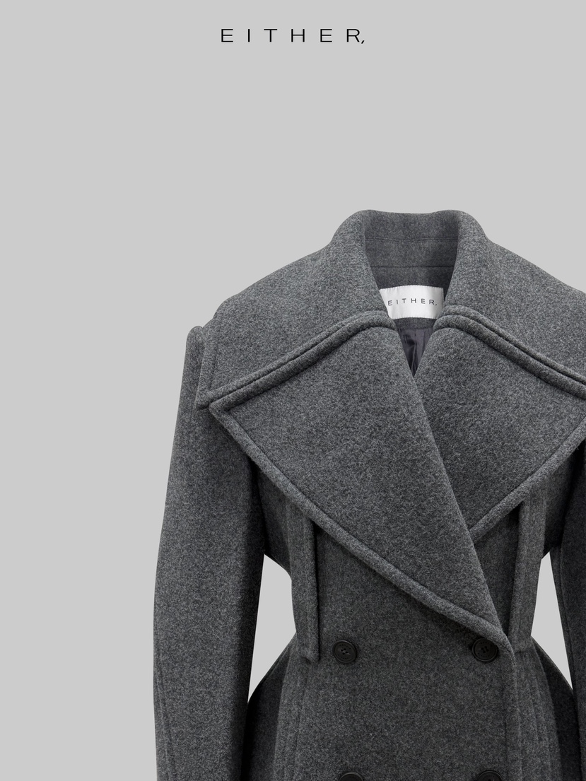 EITHER東大門㊣實拍女裝新款真品熱賣時尚推薦休閑短款大衣EITHER短款大衣