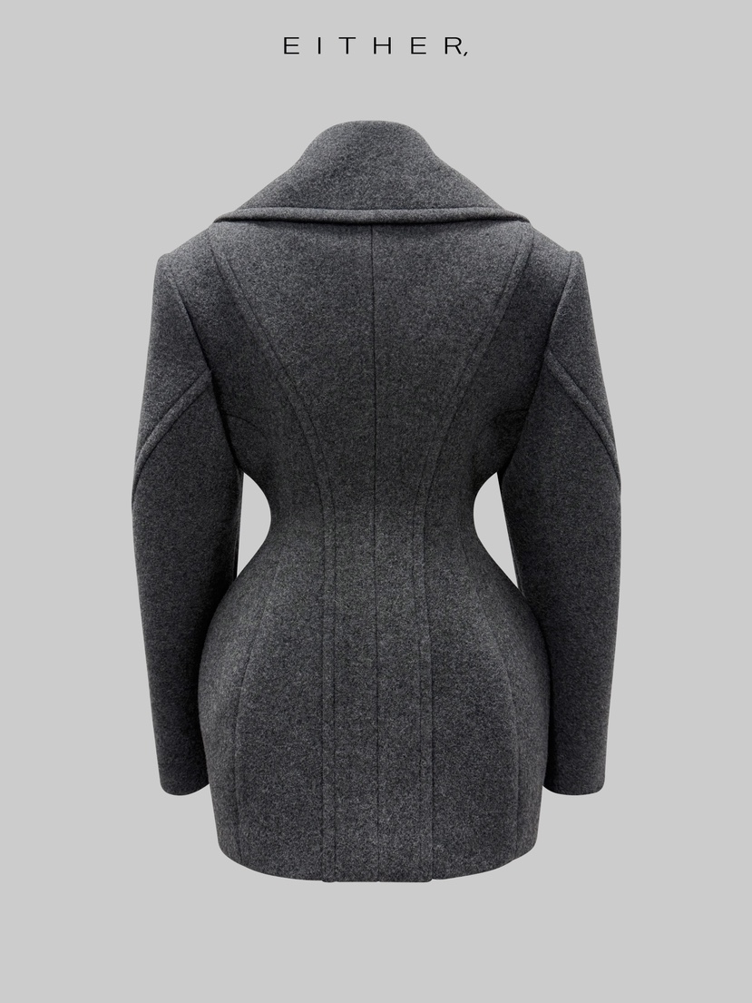 EITHER東大門㊣實拍女裝新款真品熱賣時尚推薦休閑短款大衣EITHER短款大衣