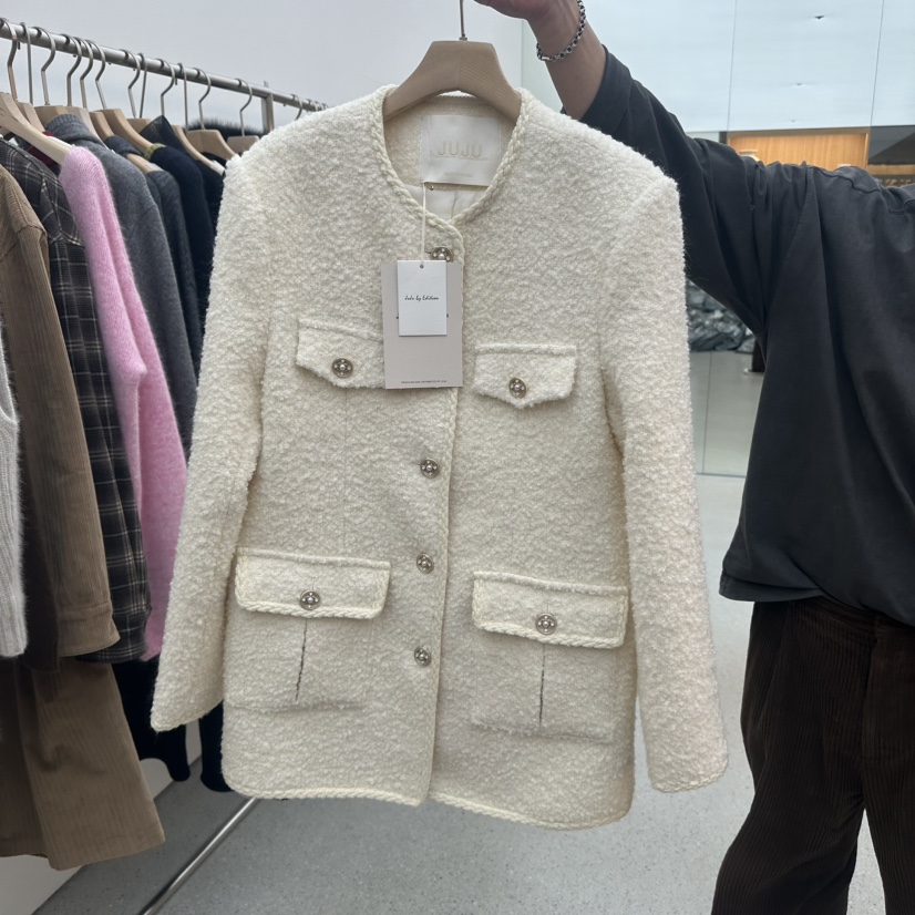 JUJU東大門㊣實拍女裝新款推薦休閑25秋冬真品夾克口袋花呢JUJU夾克圖色1