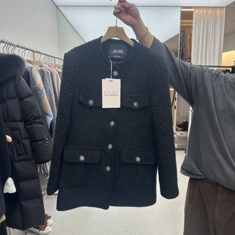 JUJU東大門㊣實拍女裝新款推薦休閑25秋冬真品夾克口袋花呢JUJU夾克圖色2