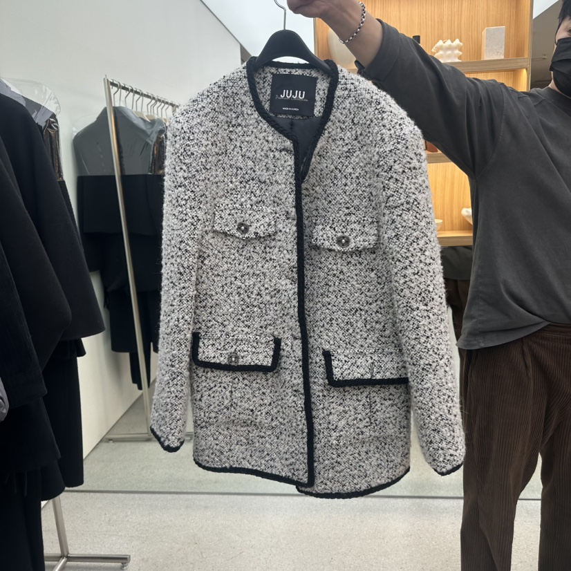 JUJU東大門㊣實拍女裝新款推薦休閑25秋冬真品夾克口袋花呢JUJU夾克圖色3