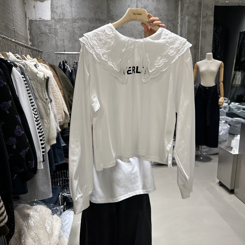 JUNI韓國直郵㊣女裝新品人氣休閑25秋冬時尚職業推薦長袖T恤my juni長袖T恤圖色1