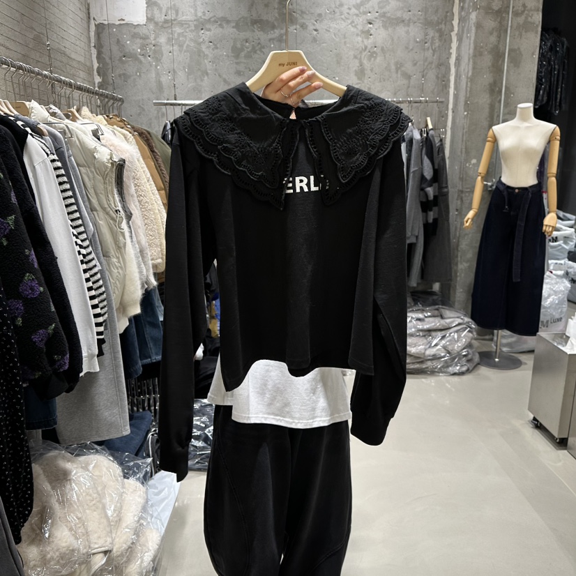 JUNI韓國直郵㊣女裝新品人氣休閑25秋冬時尚職業推薦長袖T恤my juni長袖T恤圖色2