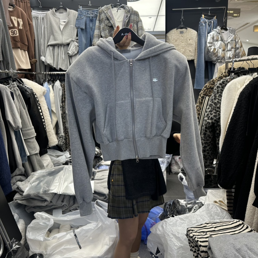 A-DEL韓國代購㊣女士新品25秋冬休閑真品衛衣連帽拉鏈衫加絨A-DEL衛衣圖色1