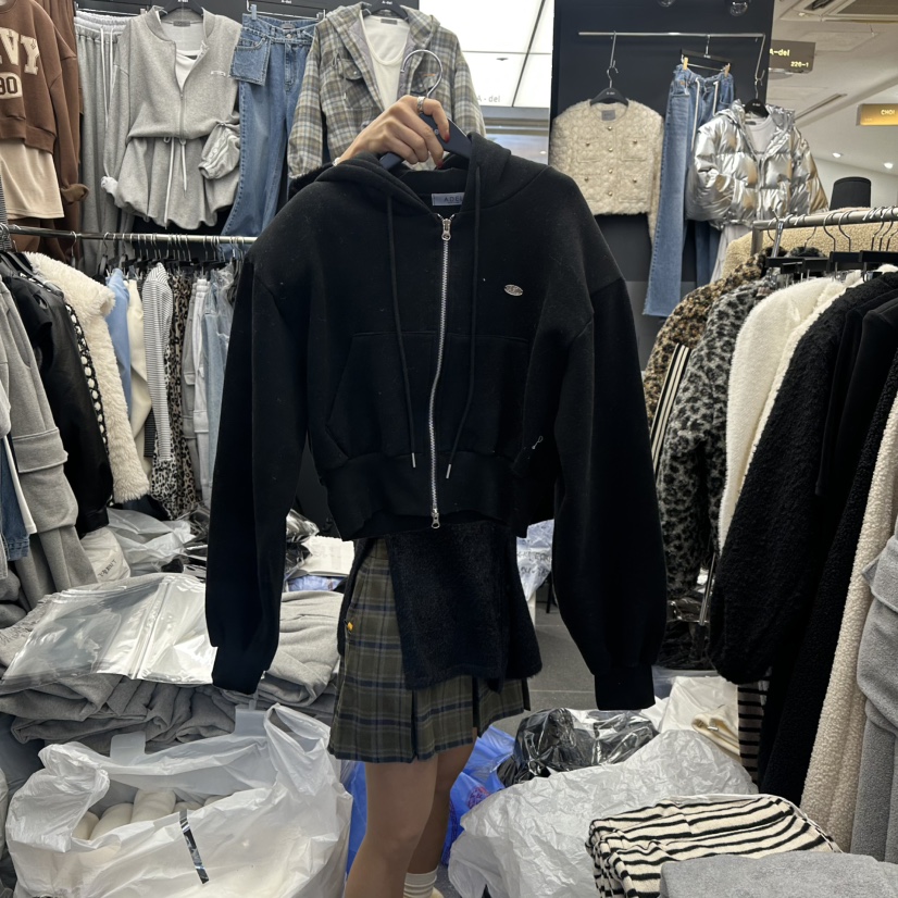 A-DEL韓國代購㊣女士新品25秋冬休閑真品衛衣連帽拉鏈衫加絨A-DEL衛衣圖色3