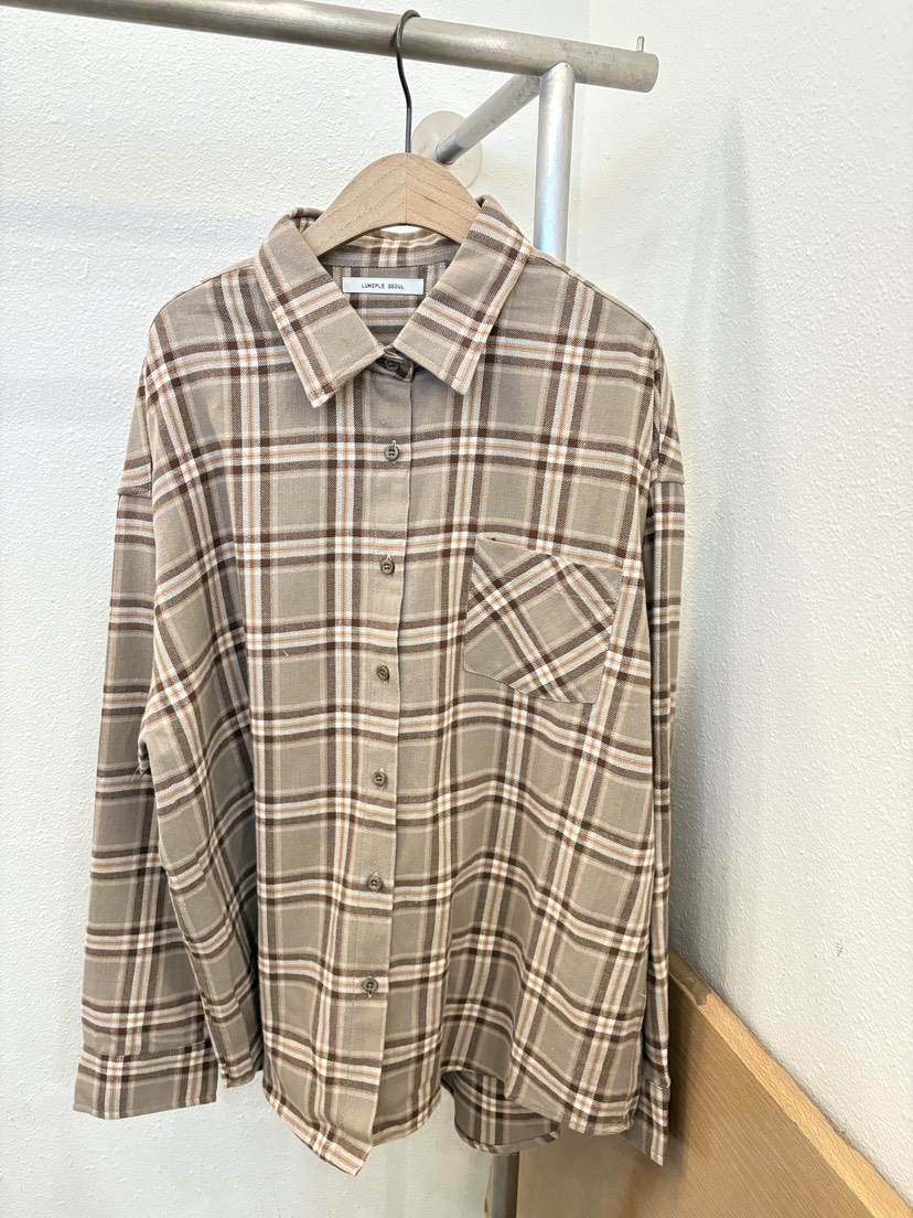 LUMIPLE韓國代購㊣女士新款職業人氣時尚襯衫蕾絲衫格子寬松LUMIPLE襯衫/蕾絲衫圖色1