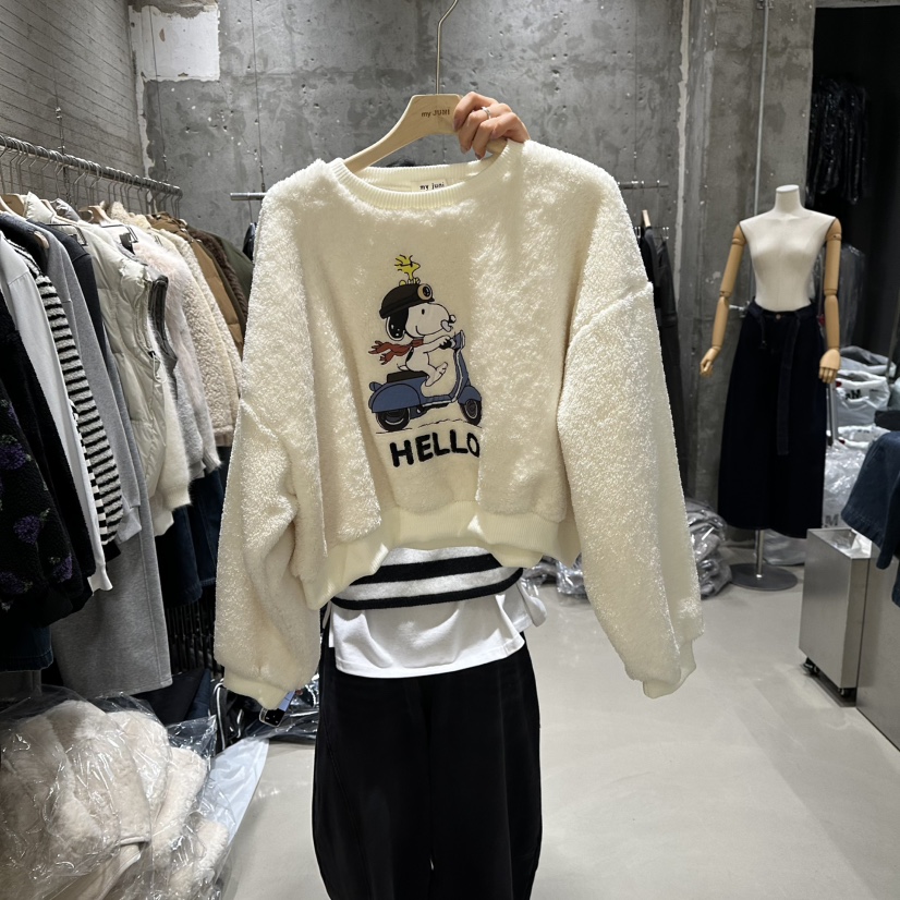 JUNI東大門㊣代購女士新品職業人氣真品休閑衛衣史努比加絨my juni衛衣圖色1