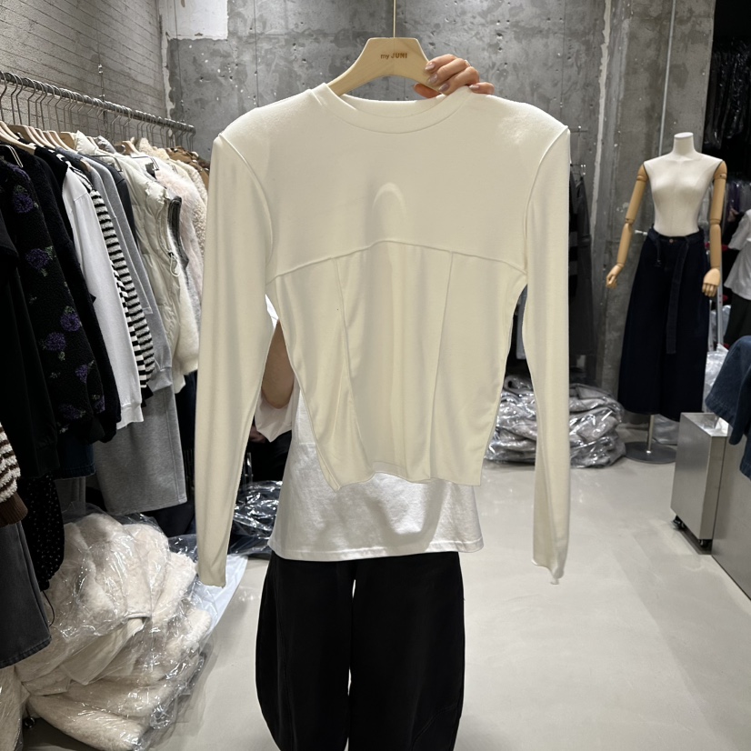 JUNI韓國直郵㊣女裝新品25秋冬職業真品熱賣時尚推薦長袖T恤my juni長袖T恤圖色1