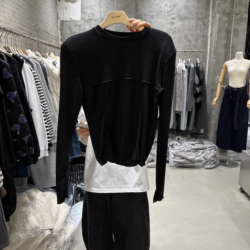 JUNI韓國直郵㊣女裝新品25秋冬職業真品熱賣時尚推薦長袖T恤my juni長袖T恤圖色3