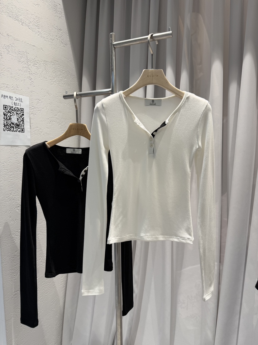 CLOTH東大門㊣直郵女裝新品25秋冬熱賣休閑人氣長袖T恤紐扣CLOTH長袖T恤