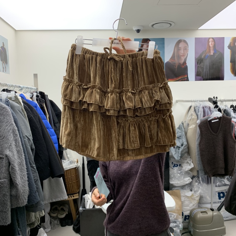 SOLD OUT韓國直郵㊣女裝新品時尚熱賣人氣推薦25秋冬短裙天鵝絨SOLD OUT短裙圖色3