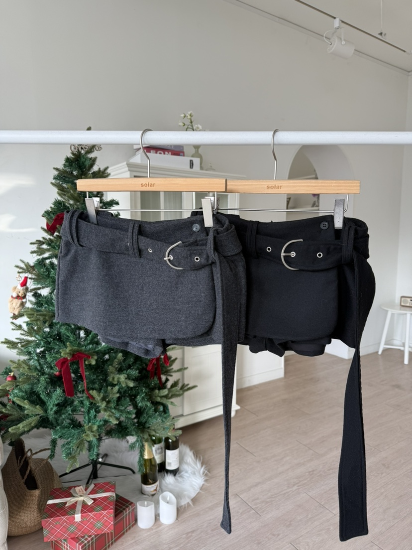 SOLAR東大門㊣實拍女裝新款推薦25秋冬職業人氣裙褲羊毛系帶SOLAR裙褲