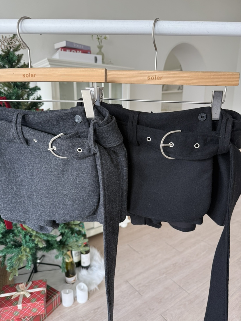 SOLAR東大門㊣實拍女裝新款推薦25秋冬職業人氣裙褲羊毛系帶SOLAR裙褲