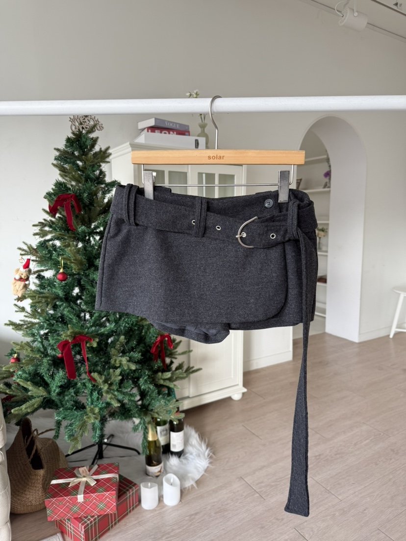 SOLAR東大門㊣實拍女裝新款推薦25秋冬職業人氣裙褲羊毛系帶SOLAR裙褲圖色1