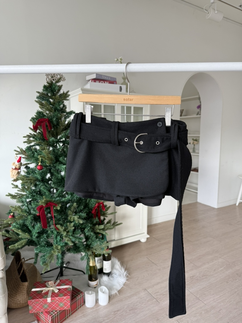 SOLAR東大門㊣實拍女裝新款推薦25秋冬職業人氣裙褲羊毛系帶SOLAR裙褲圖色2