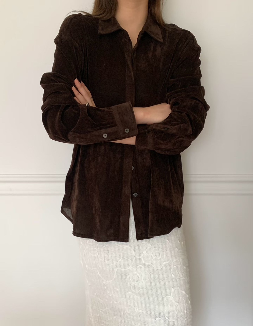 BINUS東大門㊣實拍女裝新品時尚職業人氣休閑襯衫蕾絲衫天鵝絨BINUS襯衫/蕾絲衫