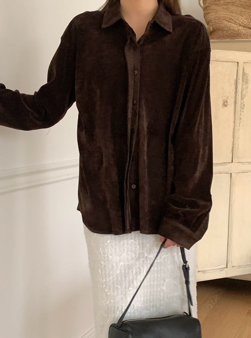 BINUS東大門㊣實拍女裝新品時尚職業人氣休閑襯衫蕾絲衫天鵝絨BINUS襯衫/蕾絲衫圖色1