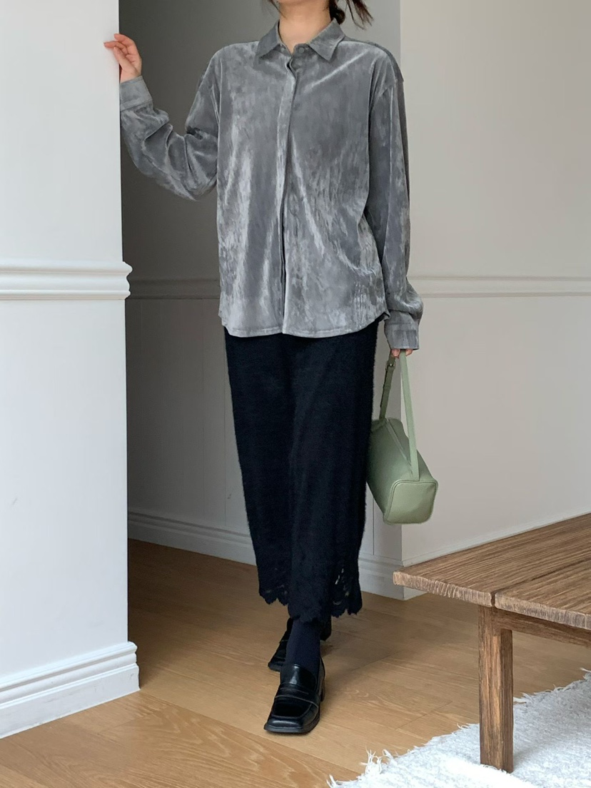 BINUS東大門㊣實拍女裝新品時尚職業人氣休閑襯衫蕾絲衫天鵝絨BINUS襯衫/蕾絲衫圖色2