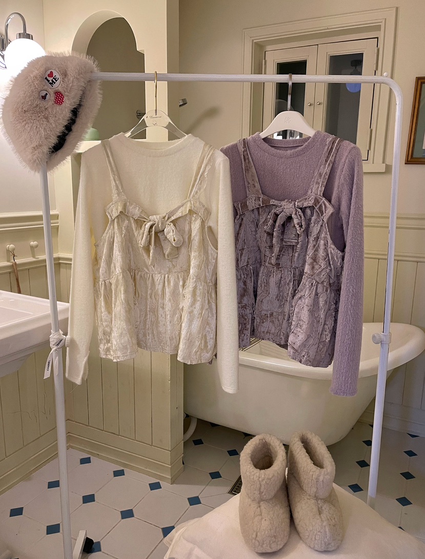 BOUTIQUE-L韓國代購㊣女裝新品25秋冬長袖T恤天鵝絨假兩件BOUTIQUE-L長袖T恤