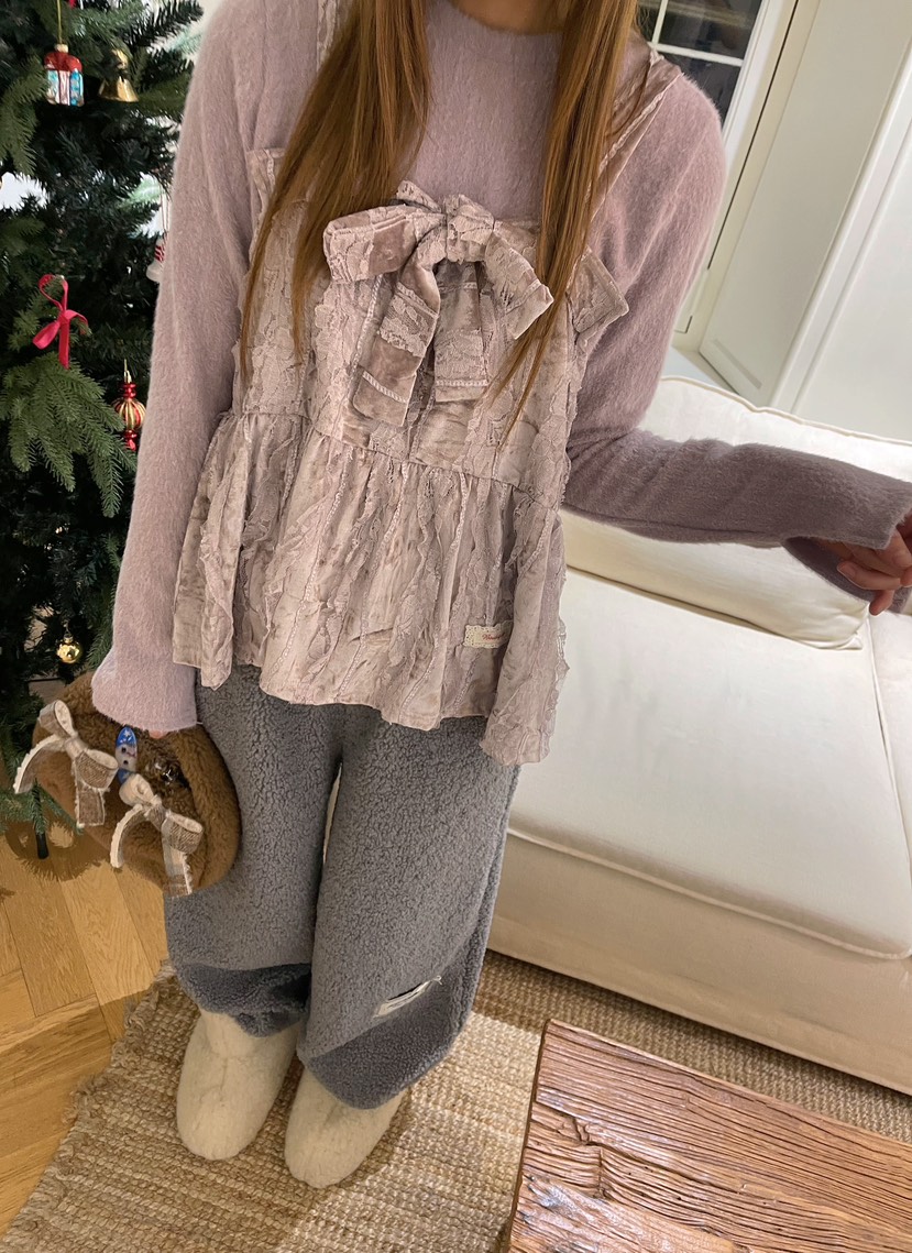 BOUTIQUE-L韓國代購㊣女裝新品25秋冬長袖T恤天鵝絨假兩件BOUTIQUE-L長袖T恤