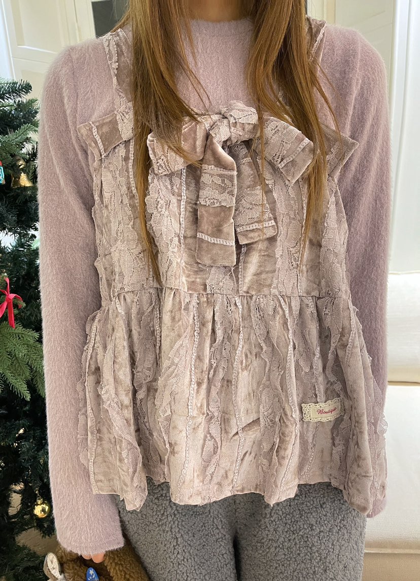 BOUTIQUE-L韓國代購㊣女裝新品25秋冬長袖T恤天鵝絨假兩件BOUTIQUE-L長袖T恤