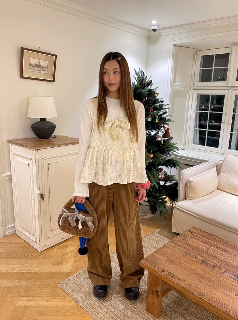 BOUTIQUE-L韓國代購㊣女裝新品25秋冬長袖T恤天鵝絨假兩件BOUTIQUE-L長袖T恤