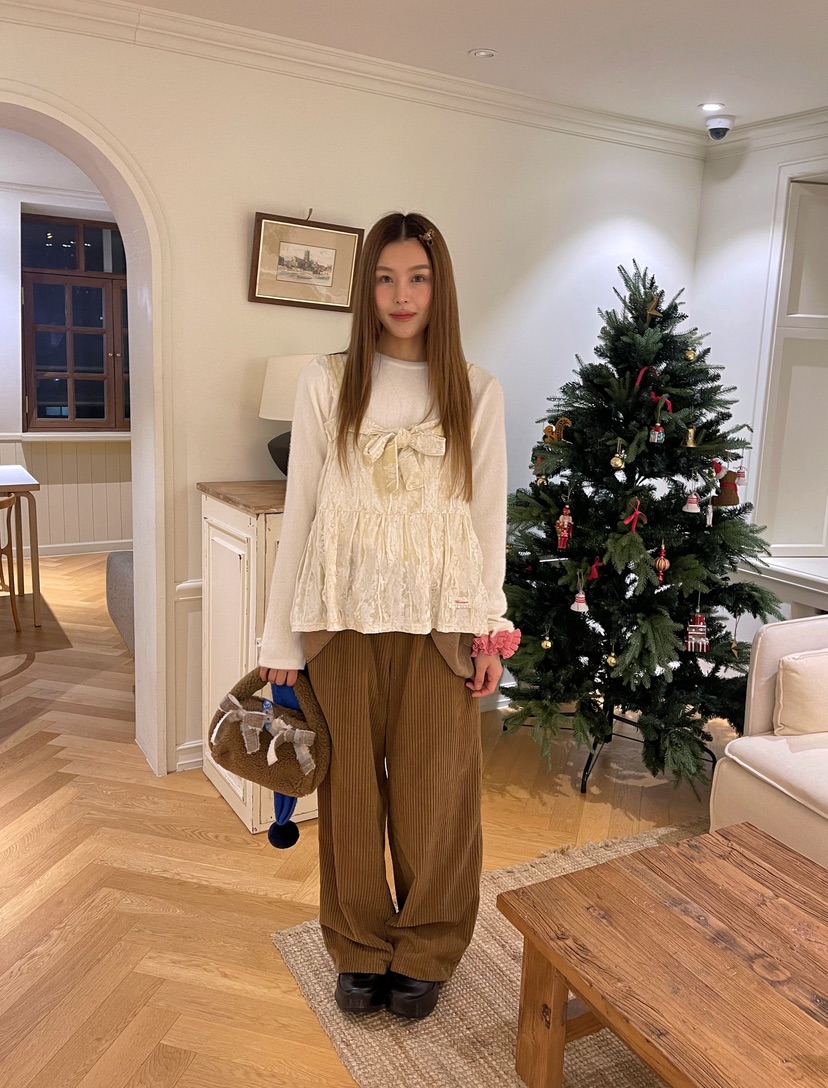 BOUTIQUE-L韓國代購㊣女裝新品25秋冬長袖T恤天鵝絨假兩件BOUTIQUE-L長袖T恤