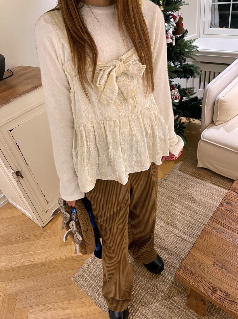 BOUTIQUE-L韓國代購㊣女裝新品25秋冬長袖T恤天鵝絨假兩件BOUTIQUE-L長袖T恤