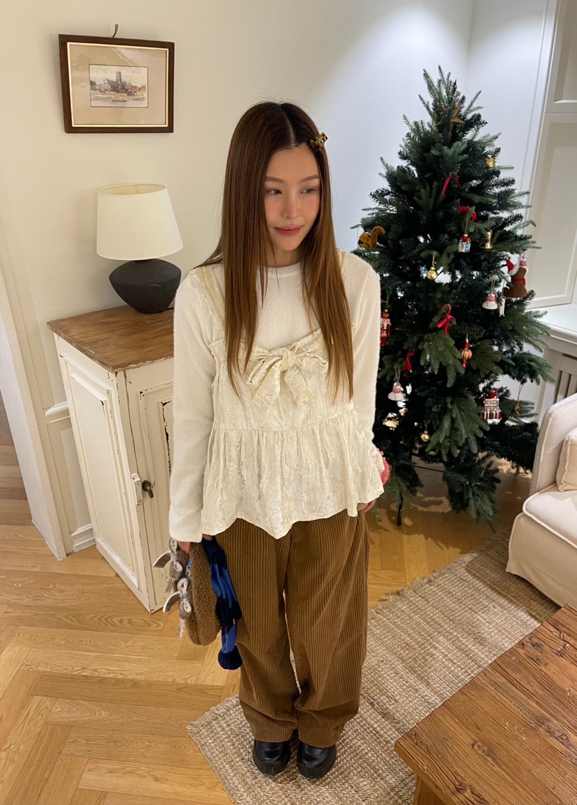 BOUTIQUE-L韓國代購㊣女裝新品25秋冬長袖T恤天鵝絨假兩件BOUTIQUE-L長袖T恤