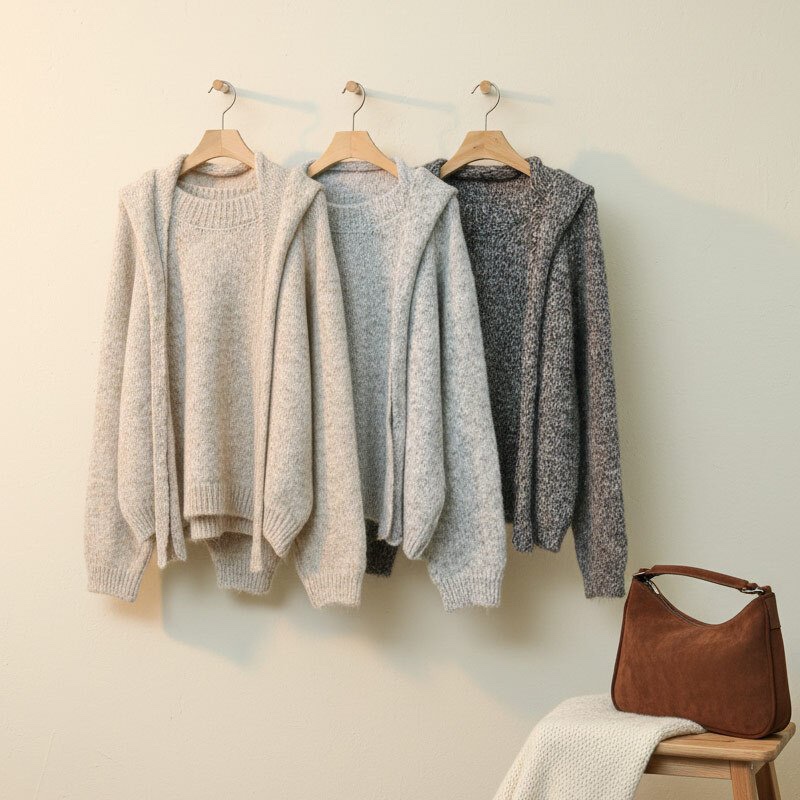 I BLLE東大門㊣直郵女士新款休閑人氣時尚職業針織衫披肩兜帽I BLLE針織衫