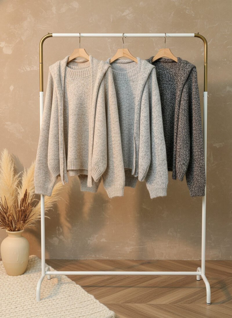 I BLLE東大門㊣直郵女士新款休閑人氣時尚職業針織衫披肩兜帽I BLLE針織衫