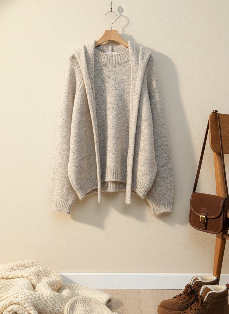 I BLLE東大門㊣直郵女士新款休閑人氣時尚職業針織衫披肩兜帽I BLLE針織衫